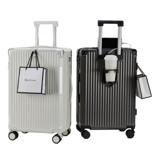 Unisex Spinner Suitcase on Wheels ABS PC Travel Luggage with USB Charger Cup Holder TSA Lock