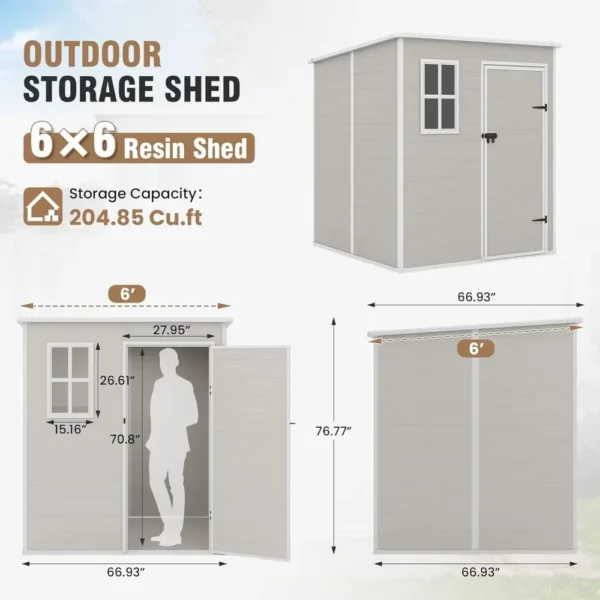 Spacious 6×6 FT Resin Outdoor Storage Shed with Floor